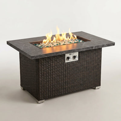 Propane Fire Pit Table Built for Outdoor Gatherings, 32 Inch Design, 40,000 BTU Auto-Ignition, Rattan Base