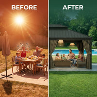 14 Ft. X 20 Ft. Double Galvanized Steel Roof Aluminum Frame Outdoor Patio Hardtop Gazebo with Netting and Curtains — Before & After
