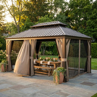 14 Ft. X 20 Ft. Double Galvanized Steel Roof Aluminum Frame Outdoor Patio Hardtop Gazebo with Netting and Curtains — Studio Shot