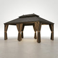 Outdoor Patio Gazebo Built for Year-Round Use, 14x20 Ft Steel Roof, Aluminum Frame, Curtains & Netting