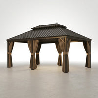 14 Ft. X 20 Ft. Double Galvanized Steel Roof Aluminum Frame Outdoor Patio Hardtop Gazebo with Netting and Curtains — Studio Shot