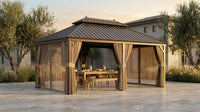 14 Ft. X 20 Ft. Double Galvanized Steel Roof Aluminum Frame Outdoor Patio Hardtop Gazebo with Netting and Curtains — Lifestyle
