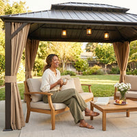 14 Ft. X 20 Ft. Double Galvanized Steel Roof Aluminum Frame Outdoor Patio Hardtop Gazebo with Netting and Curtains — Lifestyle