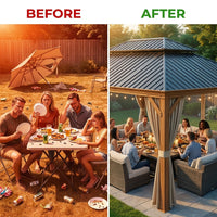 14 Ft. X 22 Ft. Double Galvanized Steel Roof Aluminum Wood-Looking Frame Outdoor Patio Hardtop Gazeb — Before & After