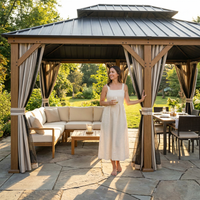 14 Ft. X 22 Ft. Double Galvanized Steel Roof Aluminum Wood-Looking Frame Outdoor Patio Hardtop Gazeb — Lifestyle