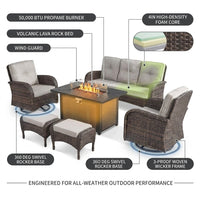 7 Piece Outdoor Patio Furniture Set, Patio Furniture Set with Fire Pit Table Rattan Wicker Patio Furniture Set, Brown Wicker & Beige Cushion — How It Works