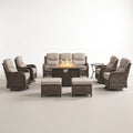 Outdoor Patio Furniture Set Built to Last, Fire Pit Table, Swivel Chairs, 6 Inch Cushions, 9 Piece