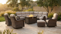 9-Piece Outdoor Patio Furniture Set with Fire Pit Table,Swivel Chairs and 6" Thick Cushions,Sectional Sofa and Ottomans,Patio Conversation Set for Porch Deck Garden Backyard — Lifestyle