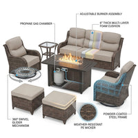9-Piece Outdoor Patio Furniture Set with Fire Pit Table,Swivel Chairs and 6" Thick Cushions,Sectional Sofa and Ottomans,Patio Conversation Set for Porch Deck Garden Backyard — How It Works