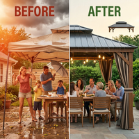 Hardtop Patio Gazebo Built for Year-Round Entertainment, 14x22 Ft Coverage, Galvanized Steel Roof, Aluminum Frame — Before & After