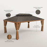 Hardtop Patio Gazebo Built for Year-Round Entertainment, 14x22 Ft Coverage, Galvanized Steel Roof, Aluminum Frame — infographic